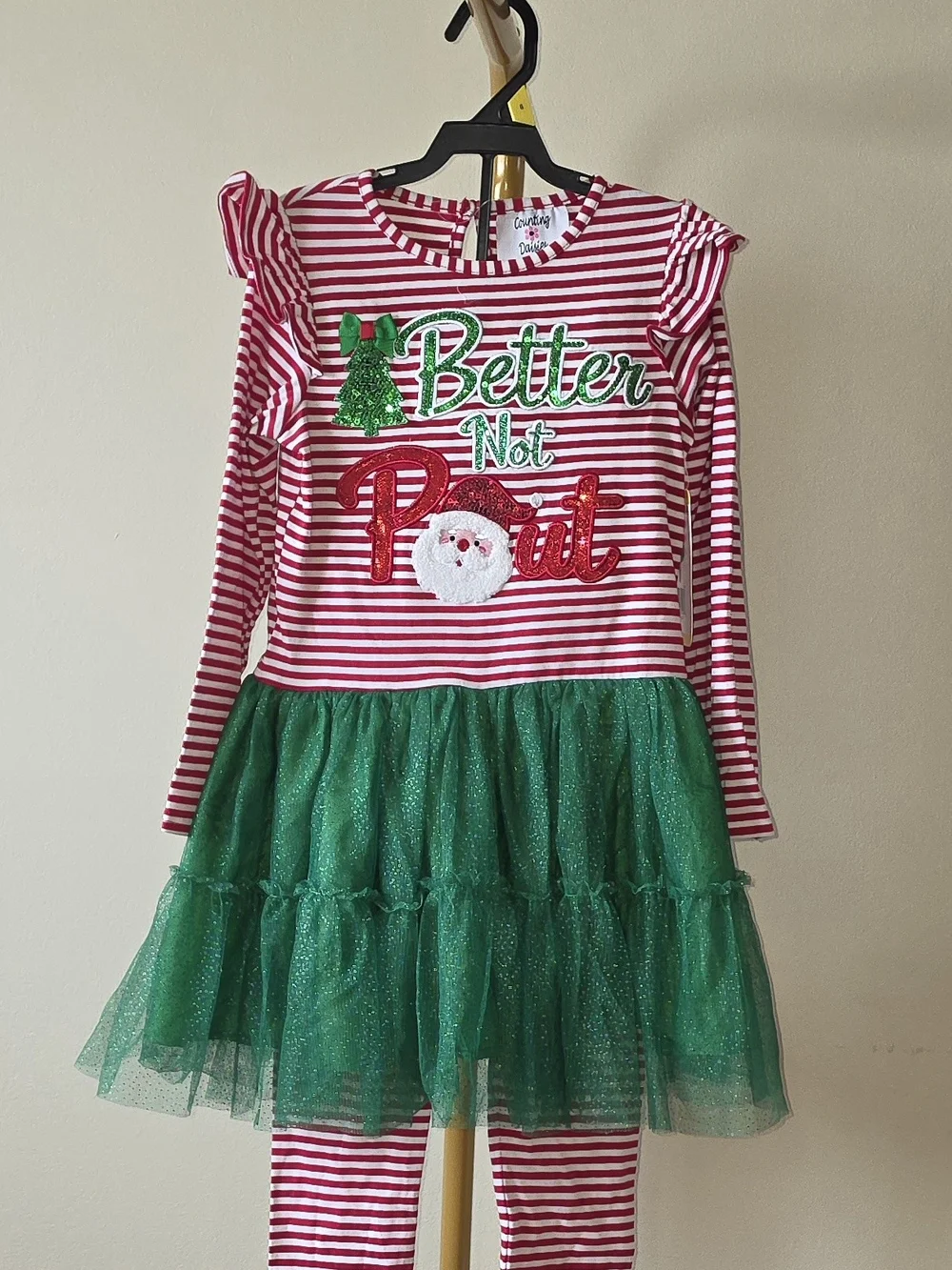 🎄NWT Girls Christmas 'Better Not Pout' Red & Green Holiday Tutu Set (Size: 6)